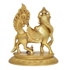 Brass Kamadhenu cow with wings idol, rear/side view with wing ornament details
