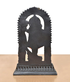 Resin Ram Lalla murti back view with solid black arched frame on base