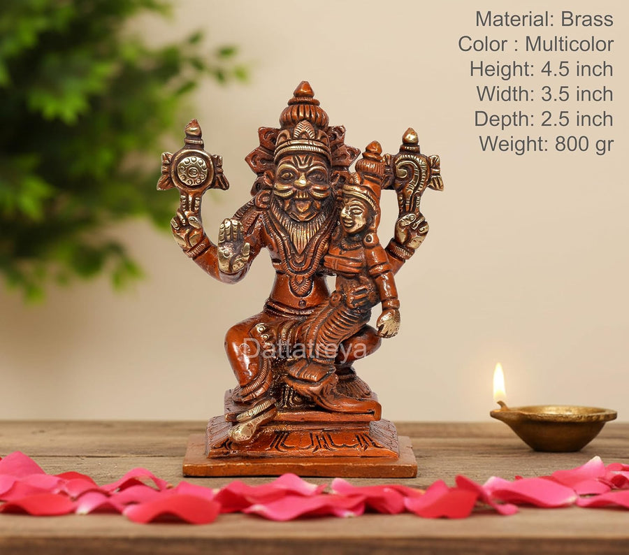 Brass Lakshmi Narasimha Idol (Height: 4.5 Inch) Craft Detail