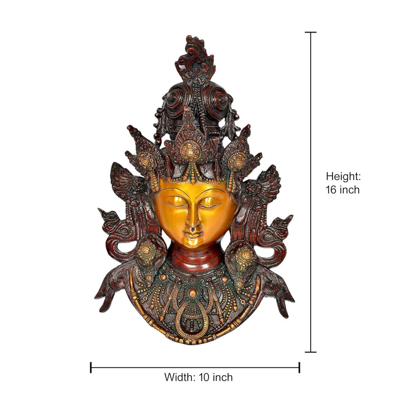 Brass Goddess Tara Wall Hanging Mask (Tibetan Buddhist Deity) Decor for Spiritual Ambiance in Home or Office (Height : 16 inch)