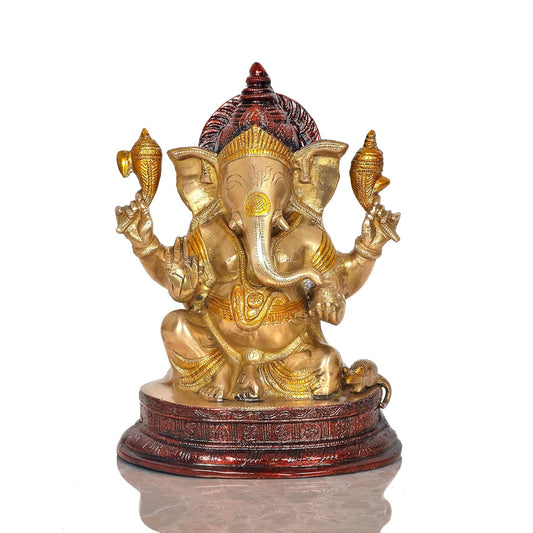 Brass Lord Ganesha Idol Ganesh Statue Decorative Sculpture for Home Decor Office Mandir Pooja Showpiece (Height 10 Inch)