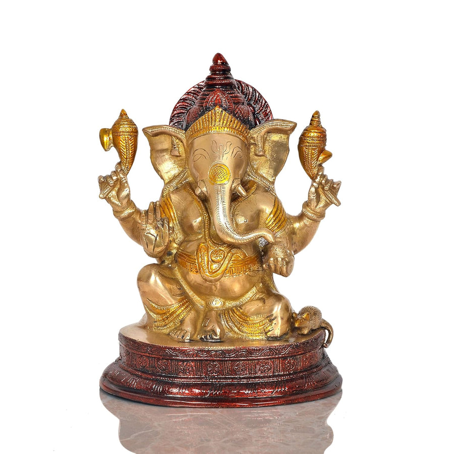 Brass Lord Ganesha Idol Ganesh Statue Decorative Sculpture for Home Decor Office Mandir Pooja Showpiece (Height 10 Inch) Craft Detail