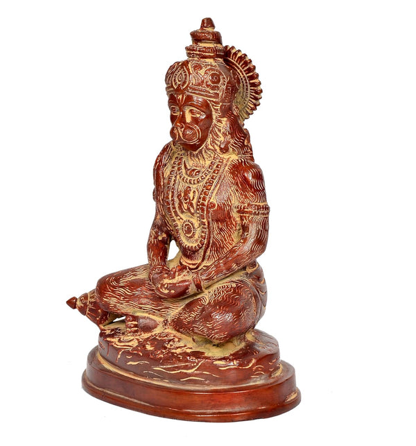 Brass Meditating God Hanuman with Ramayan Idol Sculpture Statue (Height: 7.5 Inch) Study Setting