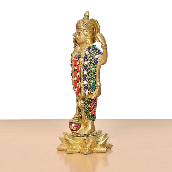 Brass Lord Vishnu Standing Idol (Height 8 Inch) (Multicolor 1) Study Setting