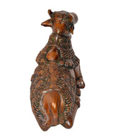 AONA Brass Nandi bull statue side/back view, ornate saddle and carved torso