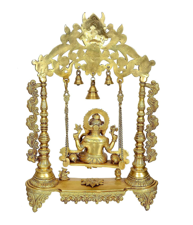 Brass Ganesha Swing Statue Idol with Bells for Home Decor | Height : 27 Inches | Weight : 17 KG (Golden)