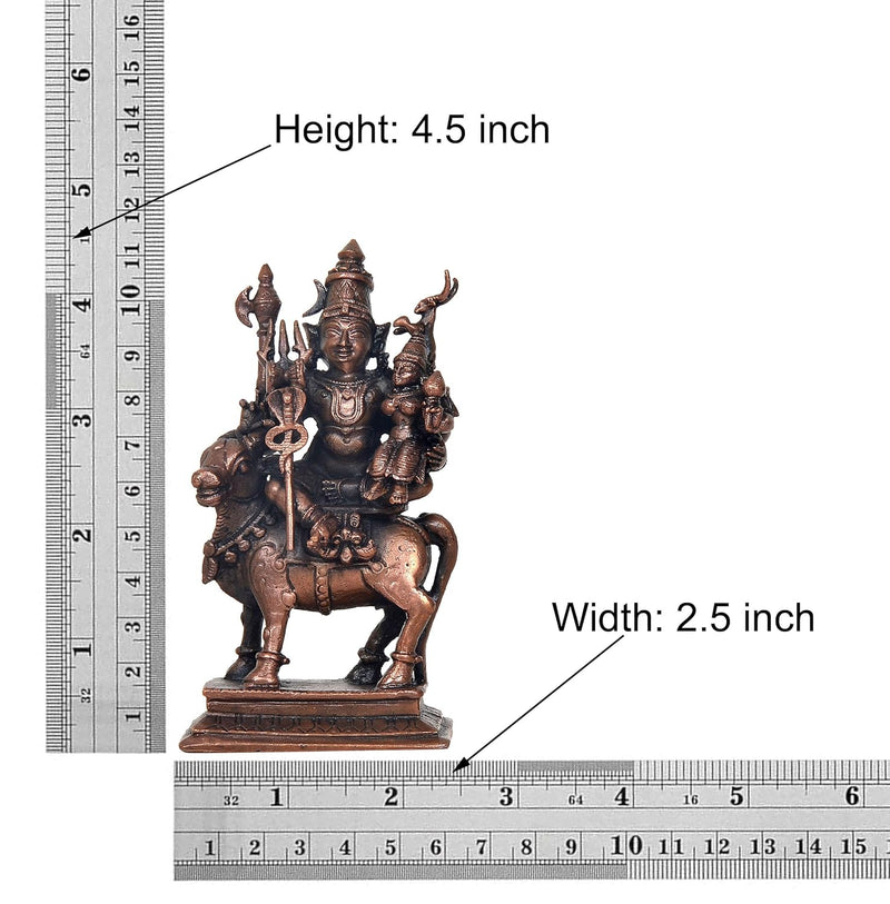 Copper Lord Shiva Parvati Sitting on Nandi Idol Statue | for Pooja Home Decor Mandir | (Height 4.5 Inch)