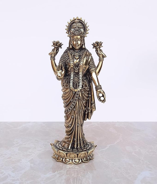 Fine Brass Lakshmi Laxmi Statue Standing Idol Murti for Home Temple Office Mandir, (Height: 5 Inch)