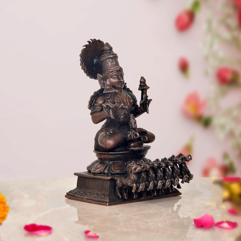 Copper Lord Surya Dev Rath Idol with Seven Horse for Home Pooja Mandir Gift Decoration Showpiece (Height 4 Inch)