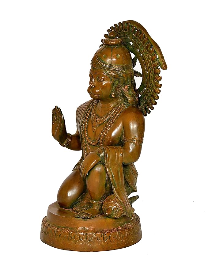 Brass Hanuman JI Sitting Statue Idol Sculpture Statue Home Decor (Height: 19 Inch)