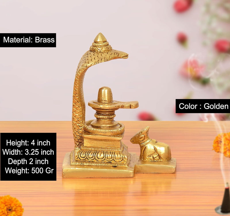 Brass Shivling with Nandi and Naag Idol (Height 4 Inch)