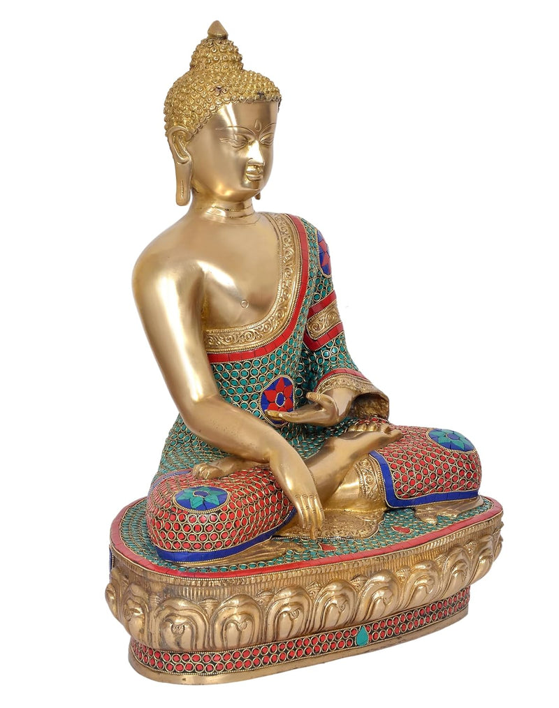 Brass Dhyan Mudra Buddha Statue - Handcrafted Spiritual Decor for Home and Office Decor - Meditating Buddha Idol (Height 22 Inch)