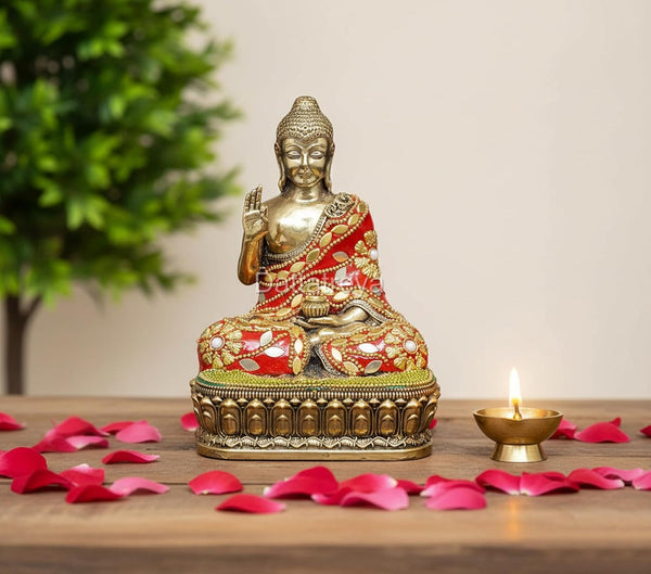 Superfine Brass Buddha Abhaya Mudra Idol (Height: 6 Inch)
