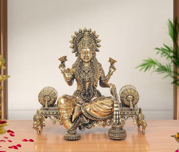 Superfine Brass Lakshmi Maa with Singhasan Idol (Height: 8 inch)
