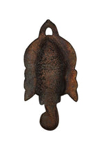 Dark metal Ganesha face wall hanging, plain back view with hanging loop