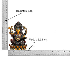 Ganesha brass idol size shown: Height 5 in, Width 3.5 in (standing scale view)