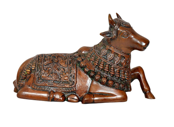 Brass Shiva Seated Nandi Statue Nandi Bull for Shiv Temple Showpiece and Home Decor Pooja Temple (Height: 6 Inch)