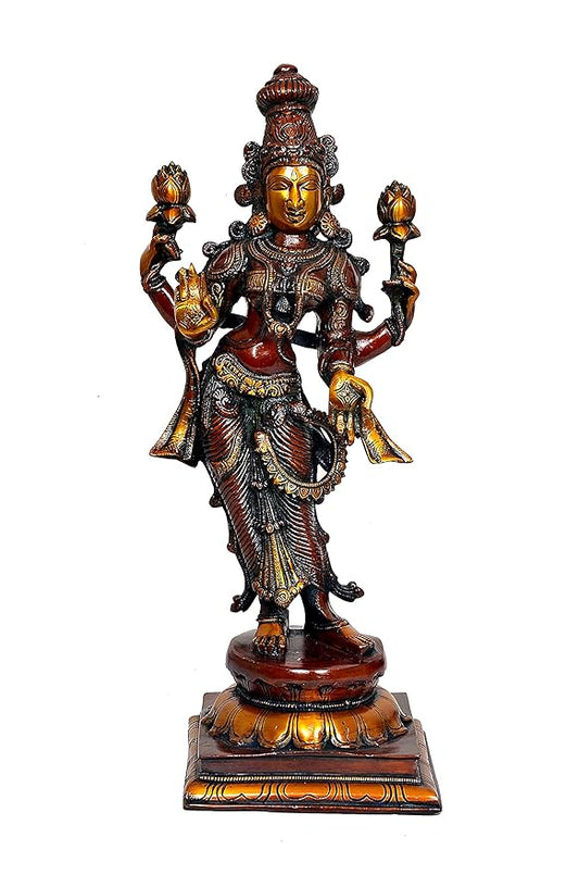 Lakshmi Idol in Standing Position Maha Lakshmi Brass Idol Laxmi MATA Brass Idol for Prosperity Golden Height 18 Inches