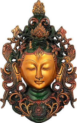 Brass Goddess Tara Wall Hanging Mask (Tibetan Buddhist Deity), Height : 12 inch