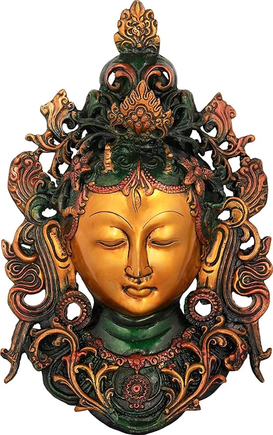 Brass Goddess Tara Wall Hanging Mask (Tibetan Buddhist Deity), Height : 12 inch