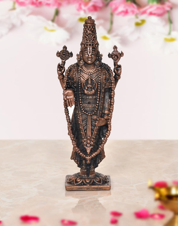 Copper Tirupati Bala ji Statue for Home, Mandir Pooja Decor Idol Color-Copper (Height: 4.25 Inch)