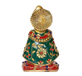 खाटू श्याम जी पीतल मूर्ति, पीछे का दृश्य, हरे वस्त्र व सुनहरा मुकुट