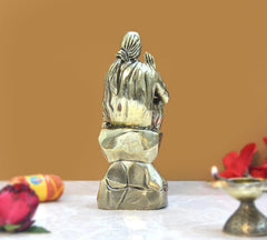Brass Shirdi Sai Baba statue, back view with draped robe and folded hands