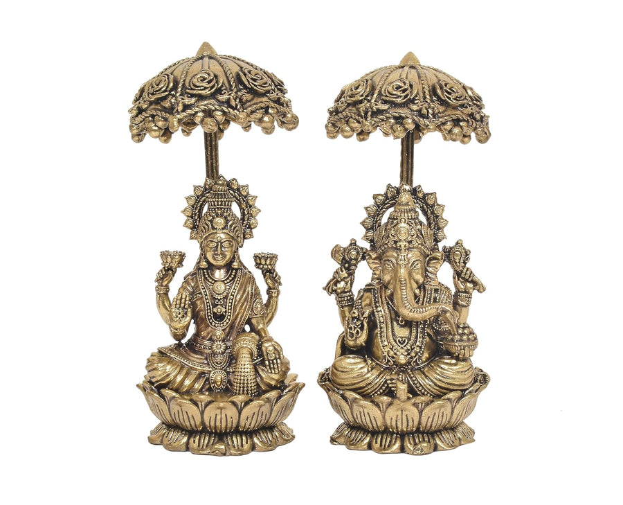 Superfine Brass Lakshmi Ganesh Statue with Decorative Chatri for Home Décor, Pooja and Spiritual Blessings (Height: 4.5 Inch) Craft Detail