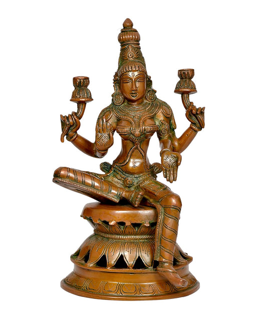 Brass Goddess Lakshmi Statue Laxmi Murti - Exquisite Hindu Goddess Idol for Home Decor and Worship (Height: 12 Inch)