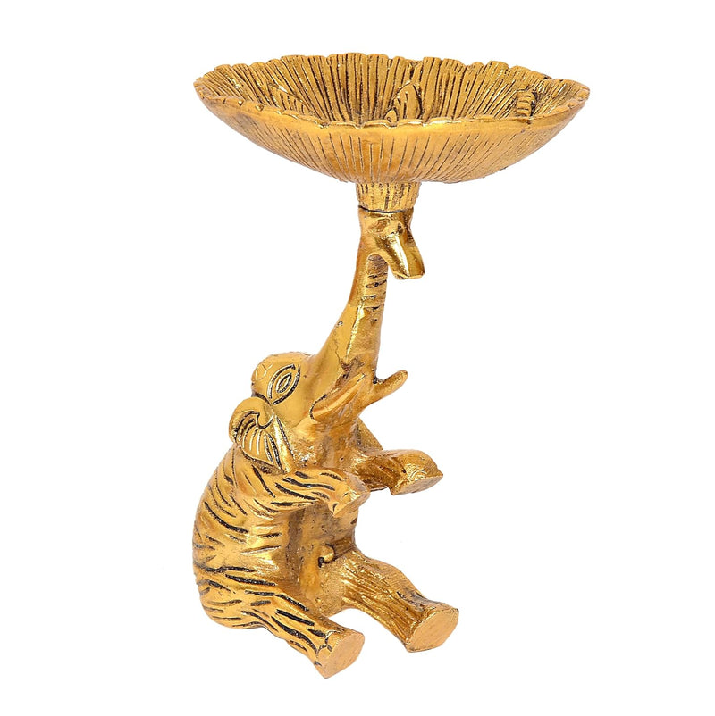 Metal Golden Elephant Dry Fruit Bowl Showpiece (Height 7 Inch)