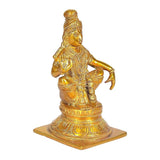 Brass Lord Ayyappa idol, 5 inch, golden side view, right hand near chest, pedestal