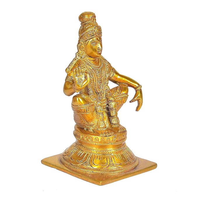 Brass Seated Lord Ayyappan fine Brass Statue Idol, Height : 5 inch