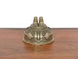Front view brass Hanuman Charan Paduka idol with ornate patterned base