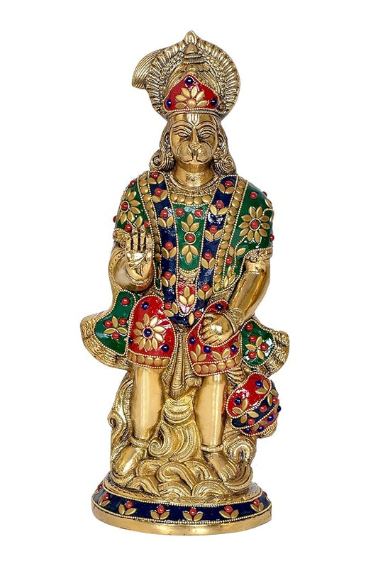 Brass Hanuman Statue Idol for Home Decor with Inlay Work | Diwali| Idols | Height : 12 Inches