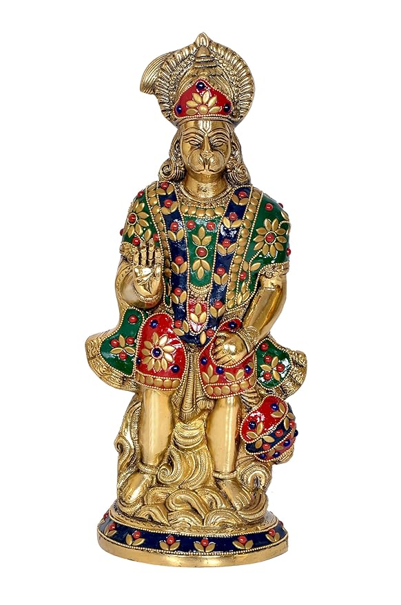 Brass Hanuman Statue Idol for Home Decor with Inlay Work | Diwali| Idols | Height : 12 Inches Craft Detail