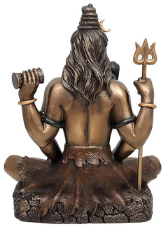 Back view of Lord Shiva bronze statue, dhyana mudra posture, long flowing hair
