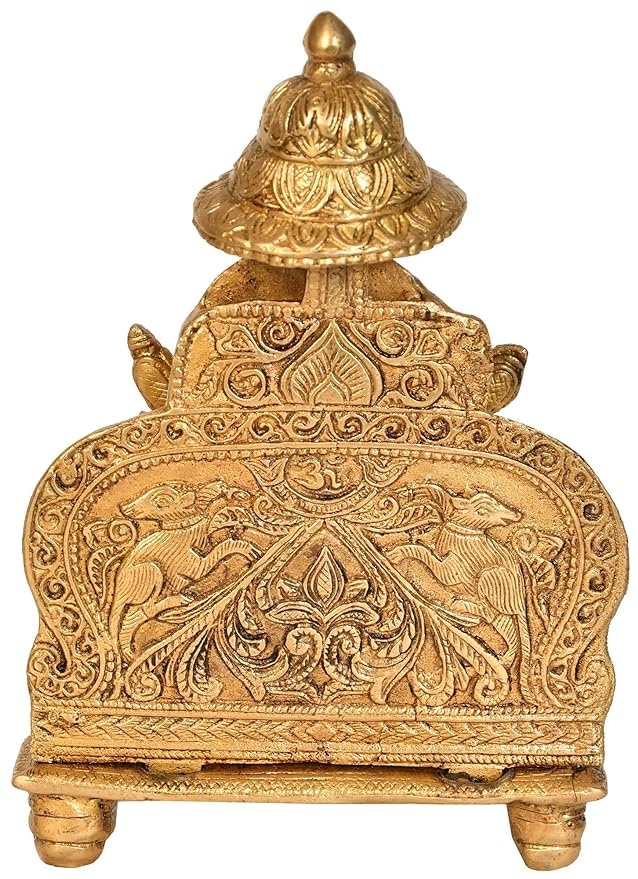 Brass Ganesha on sinhaasan Statue Idol, Height 8.2