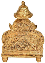 Brass Ganesha idol statue backrest with detailed engravings and canopy top