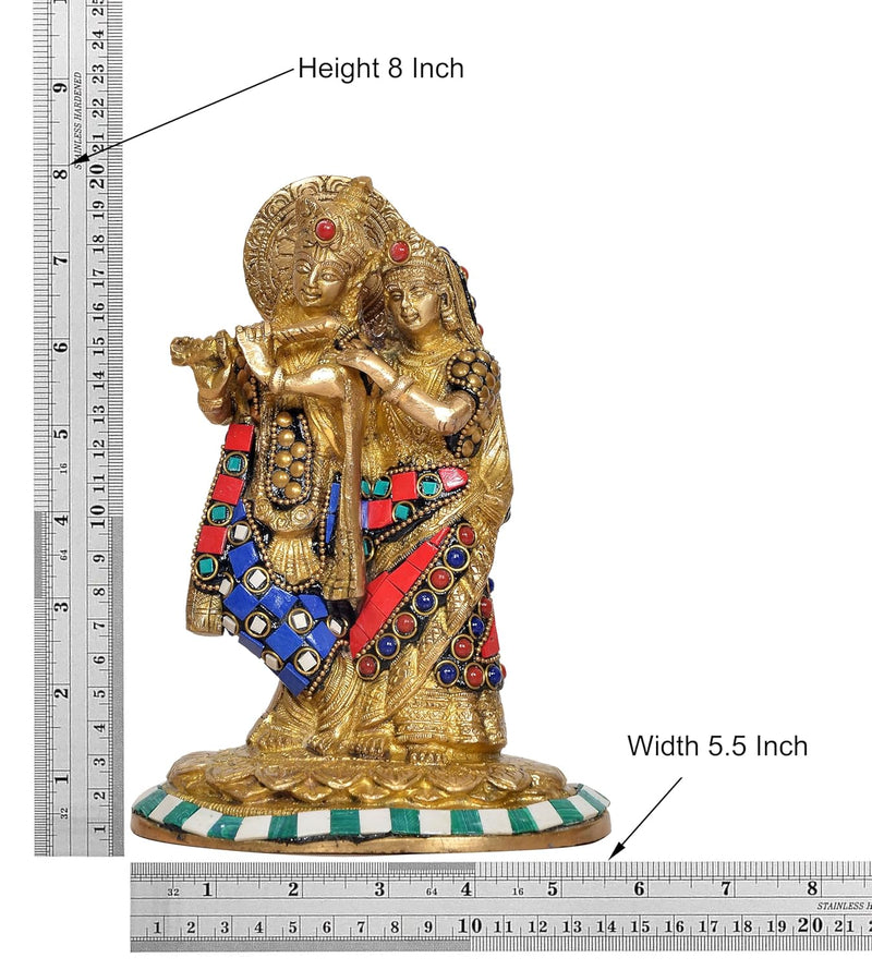 Brass Radha Krishna Idol Statue for Home Decor and Pooja Mandir Office Decor (Height 8 Inch)