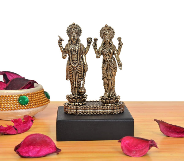 Superfine Brass Standing Maa Lakshmi Idol and Vishnu Religious Murti (Height 3 Inch) Study Setting
