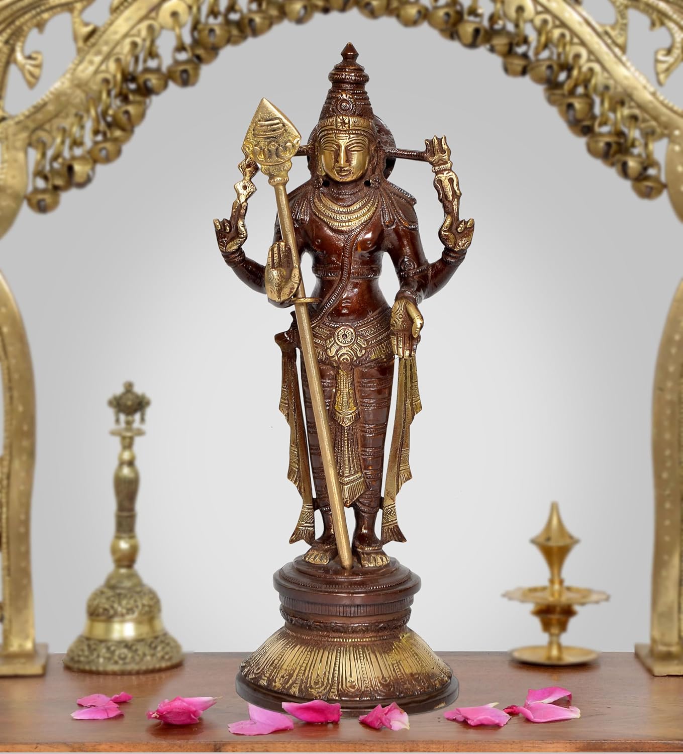 Brass Standing Lord Kartikeya Murugan Swaminatha Murti for Home Decor Pooja Mandir Decorative Showpiece Brass Murti (Height 11 Inch)