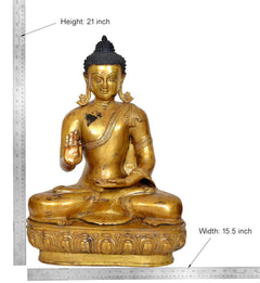 Messing-Buddha-Statue mit Größenangaben: Höhe 21 Zoll, Breite 15,5 Zoll