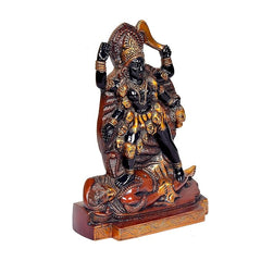 Maha Kali Maa brass idol statue rear/side view, detailed face and drapery, engraved base