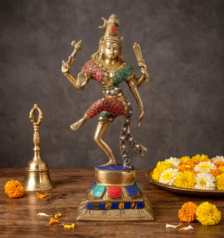 Brass Ardhanrishvara Shiva and Parvati Murti Religious Statue for Home Temple Decor Office Mandir  (Height: 12 Inches)