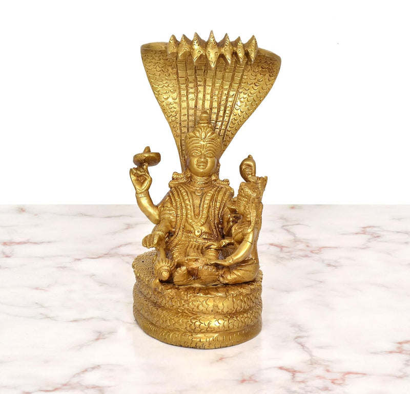 Brass Lord Vishnu with Maa Lakshmi On Sheshnag Idol (Height 7.5 Inch)