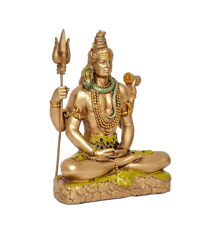 Resin Shiva Sitting with 4 Arms for Home Decor Mandir Showpiece (Bonded Bronze,Multi-Colour) Height: 6 Inches