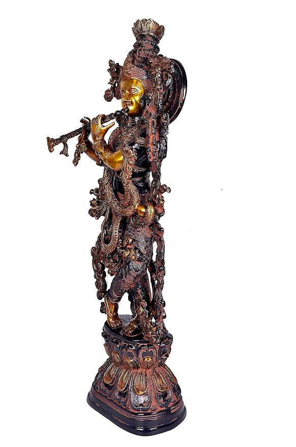 Brass Lord Krishna Idol Statue Sculpture Showpiece for Home Office Temple Decor Multicolour Height 29 Inches