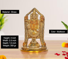 Brass Tirupati Bala Ji idol with detailed arch and seated figure, 4 inch