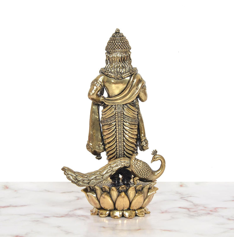 Bronze Standing Lord Kartikeya with Peacock Murugan Murti (Height 8 Inch)