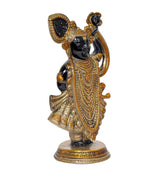 3/4 angle Brass Shreenathji deity statue with gold ornaments and glossy black hands